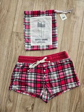 3/$15 CoffeeShop Pink Plaid High-Waist Lounge Shorts